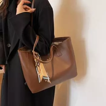 Сумка большой вместимости, женская сумка на плечо, студенческая сумка-тоут из искусственной кожи хаки