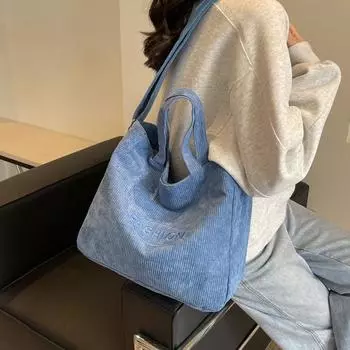 Сумка большой вместимости, женская вельветовая сумка через плечо, повседневная сумка через плечо бежевый