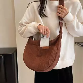 Сумка большой вместимости, женская вельветовая сумка через плечо, студенческая сумка бежевый