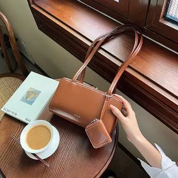 Сумка Boston Bag однотонная маленькая квадратная сумка модная PU сумка для боулинга для девочек/женщин бежевый