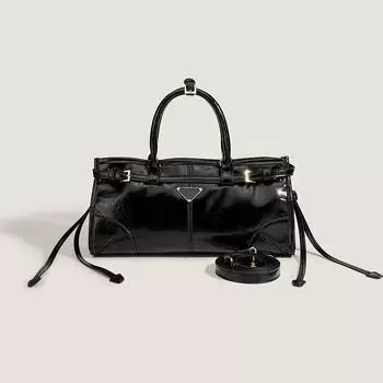 Сумка Boston из мягкой вощеной кожи весна/лето 2024 г. - повседневная женская сумка через плечо большой вместимости Black Small