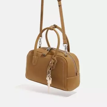 Сумка-бостон из замши в стиле ретро с серебристым замком-ключом — осенне-зимняя сумка для поездок на работу, через плечо и через почтальона. 29x12x17cm