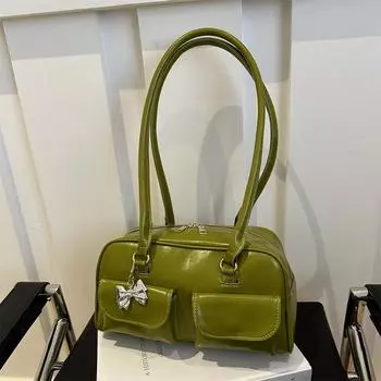 Сумка Boston женская большая вместимость 2025 весна новая ретро сумка через плечо подмышки чёрный