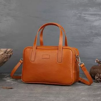 Сумка-боулинг Sense в стиле ретро для женщин, из натуральной кожи с растительным дублением, небольшая квадратная сумка, простая дорожная сумка коричневый