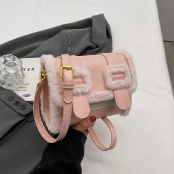 Сумка Cambridge из плюша с контрастным цветом и рисунком в стиле atchwork, модный дизайн, мягкий квадратный чехол через плечо из искусственного меха, простая фактура, сумка на плечо Mini(Max Length<20cm)