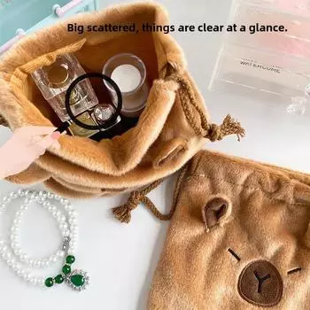 Сумка Capybara Plush Drawstring Bag - Большая вместимость для хранения канцелярских принадлежностей для студентов Capybara drawstring bag