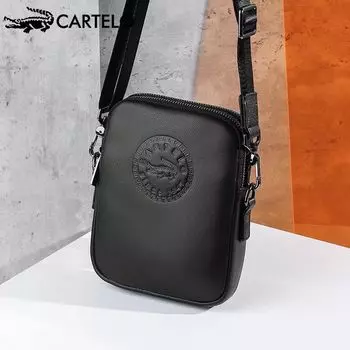 Сумка CARTELO, мужская сумка из воловьей кожи с верхним слоем, летняя модная сумка на плечо, повседневная универсальная сумка через плечо 18cmX15cmX4cm чёрный