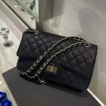 Сумка-цепочка из коровьей кожи Caviar / Новая модная фактурная сумка через плечо, сумка через плечо для поездок на работу, женская сумка из натуральной кожи 25x7x15cm чёрный