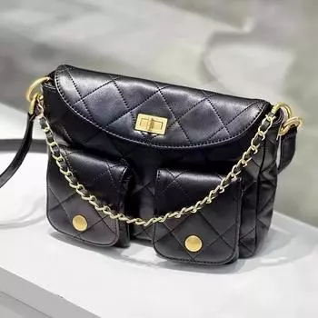 Сумка-цепочка из козьей кожи растительного дубления с ароматом, новая, с несколькими карманами, наплечная сумка, большая вместимость, диагональная крестообразная женская сумка 26x5x17cm чёрный