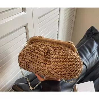 Сумка-цепочка, модная тканая сумка, сумка через плечо, стильная новая модная сумка через плечо 2024 года, повседневная сумка, простая соломенная тканая сумка