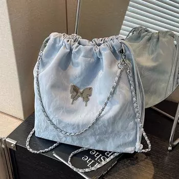 Сумка-цепочка на плечо Женская сумка-мешок-рюкзак серебряный