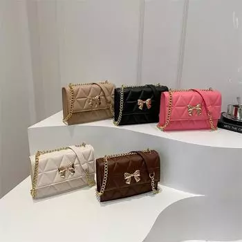 Сумка-цепочка Niche Design для женщин, осенняя, с декоративным бантом на одно плечо, с косым ромбом, квадратная сумка
