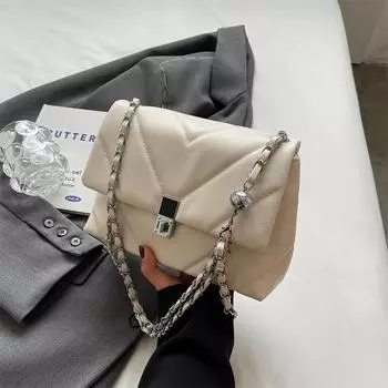 Сумка-цепочка ромбовидной формы, женская новая нишевая вместительная сумка через плечо, универсальная текстурная маленькая квадратная сумка