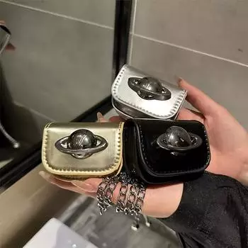 Сумка-цепочка с металлическим украшением, женская мини-косая маленькая квадратная сумка, декоративная мини-кожаная маленькая поясная сумка