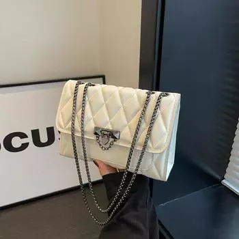 Сумка-цепочка с ромбом женская 2024 года, новая ретро персонализированная маленькая квадратная сумка, модная и простая сумка через плечо, повседневная косая сумка-спин чёрный