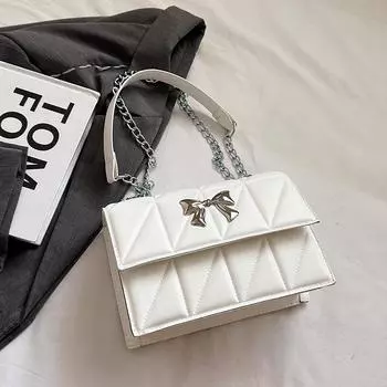 Сумка-цепочка с ромбом, женская осенняя, модная, универсальная, с бантом, сумка-мессенджер через плечо, маленькая квадратная сумка белый