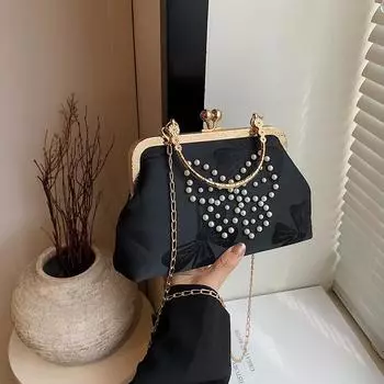 Сумка-цепочка женская наплечная повседневная летняя 2024 новая модная сумка-мессенджер сумка большой вместимости портативная сумка-ракушка чёрный