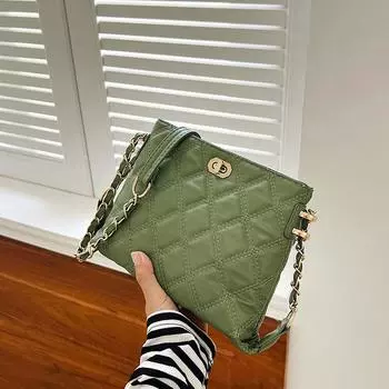 Сумка-цепочка женская ромбовидная сумка-мессенджер маленькая сумка новая корейская версия модная сумка через плечо женская сумка простая и красивая повседневная сумка-ведро чёрный