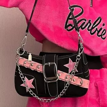 Сумка Chain Sweet and Spicy, Laser Heart, Sweet and Cool Girl, маленькая сумка Niche Design, сумка Hot Girl Underarm чёрный