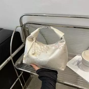 Сумка-чеонгсам с шелковой вышивкой, женская, летняя, 2025 года, сумка-мессенджер, сумка-пельмень, антикварная сумка белый