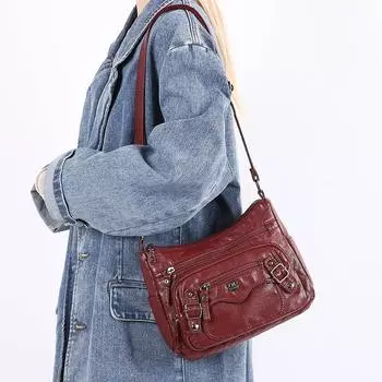 Сумка через плечо, большая вместимость, многослойная мягкая кожаная женская сумка, сумка для мам среднего и пожилого возраста коричневый