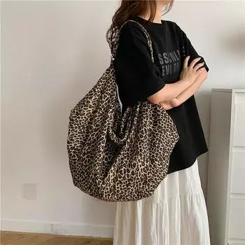 Сумка через плечо большой вместимости с леопардовым принтом, сумка-хобо для женщин One size коричневый