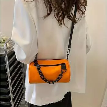 Сумка через плечо через плечо. Модная сумка-цепочка в стиле хип-хоп. Простая маленькая сумка-цилиндр из искусственной кожи.