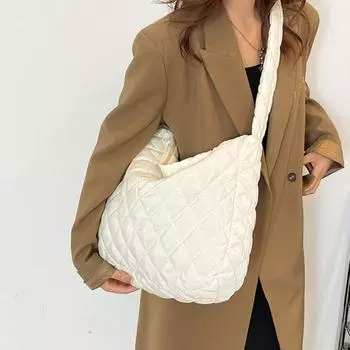 Сумка через плечо Cloud Lattice на молнии, однотонная, стеганая, повседневная сумка-тоут для улицы, путешествий, офиса, вечеринки белый