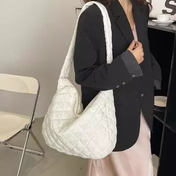 Сумка через плечо Cloud Lattice на молнии, однотонная, стеганая, повседневная сумка-тоут для улицы, путешествий, офиса, вечеринки белый