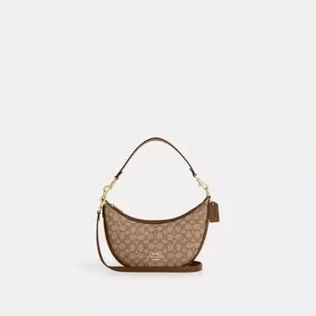 Сумка через плечо Coach Aria из фирменного жаккарда цвета хаки, мульти-седло