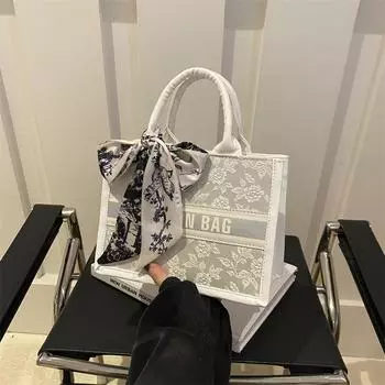 Сумка через плечо Commuter большой емкости Letter, повседневная, иностранная, универсальная, шелковая, с бантом, для шарфа, переносная сумка-тоут серебряный