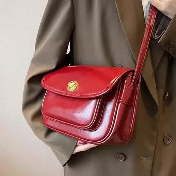 Сумка через плечо цвета красного вина для женщин, текстурированная кожа, универсальная сумка на плечо, весна-осень, новые ретро-сумки большой вместимости