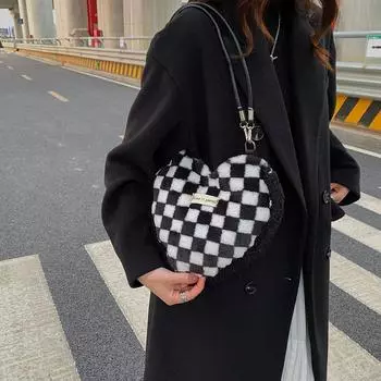 Сумка через плечо для девочек, женская плюшевая сумка через плечо, сумка-мессенджер, сумка на одно плечо, сумка в форме сердца A