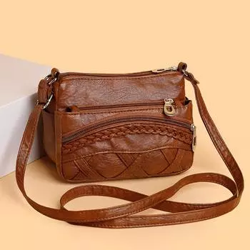 Сумка через плечо для мамы из мягкой кожи, женская сумка среднего возраста, повседневная, простая, большой емкости, сумка через плечо на одно плечо чёрный