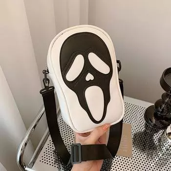 Сумка через плечо для мужчин и женщин, корейская версия нишевого тренда, забавный призрачный скелет, сумка через плечо, мягкая ПУ, маленькая сумка для мобильного телефона