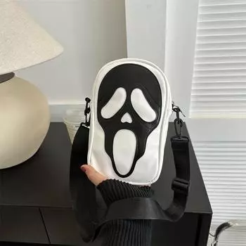 Сумка через плечо для мужчин и женщин, корейская версия, нишевый тренд, забавная сумка через плечо со скелетом-призраком, сумка через плечо для мобильного телефона из искусственной кожи чёрный