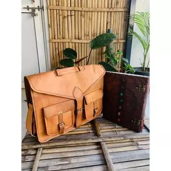 Сумка через плечо для мужчин и женщин, винтажная, ручная работа, коричневая кожаная сумка ( Бесплатный кожаный дневник коричневого цвета размером 10 x 13 дюймов ) 15 x 11 x 4 in коричневый