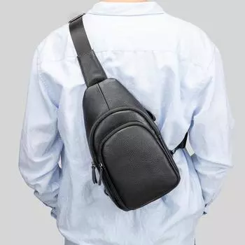 Сумка через плечо для мужчин, модная повседневная портативная дышащая нагрудная сумка с несколькими карманами One Size чёрный