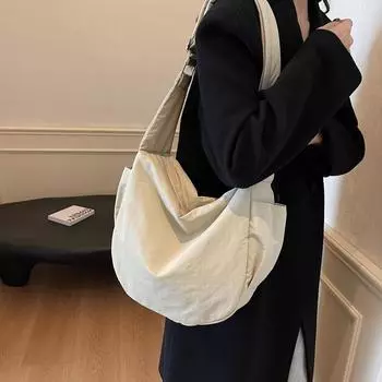 Сумка через плечо для поездок на работу, большая вместимость, широкий плечевой ремень, водонепроницаемая нейлоновая тканевая сумка, сумка через плечо, рабочая сумка для пельменей чёрный