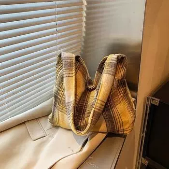 Сумка через плечо для студентов и женщин, новая клетчатая сумка большой вместимости, универсальная сумка