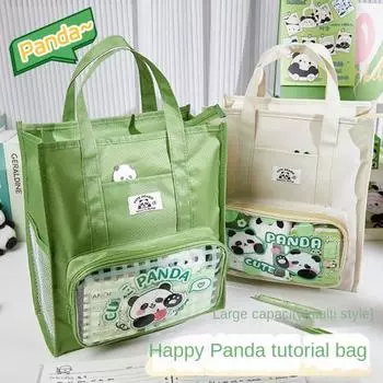 Сумка через плечо для студентов, учебные сумки, большая вместимость, повседневная сумка-тоут с пандой, сумка-тоут с пандой, унисекс синий