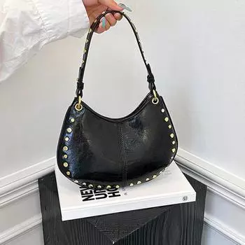 Сумка через плечо для женщин с заклепками в стиле панк, сумка через плечо из искусственной кожи с заклепками, модная сумка-хобо для работы, путешествий, шопинга 29x3x20cm чёрный