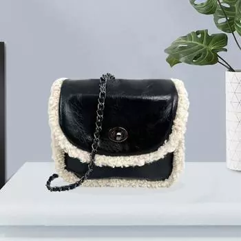 Сумка через плечо для женщин шерстяная сумка черная и белая меховая оторочка роскошные сумки