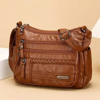 Сумка через плечо для женщин среднего возраста, мягкая кожаная многослойная сумка через плечо, сумка для матери чёрный