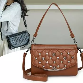 Сумка через плечо для женщин среднего возраста из мягкой кожи, многослойная, большая вместимость, сумка через плечо чёрный