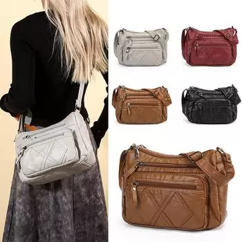 Сумка через плечо для женщин среднего возраста, многофункциональная, из искусственной кожи, сумка через плечо с несколькими карманами и большой вместимостью серый