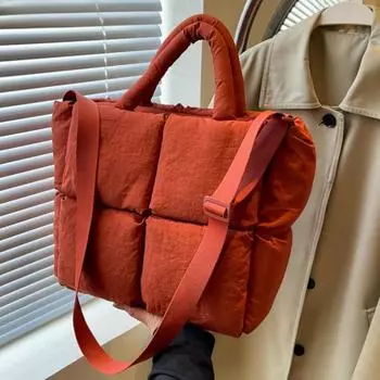 Сумка через плечо для женщин, весенняя мода, хлопковая подбитая сумка, большая вместимость, стеганая сумка-тоут 33x27x16cm чёрный