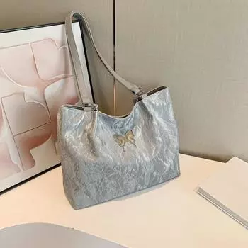 Сумка через плечо для женщин, весна-лето 2024, текстурированная, универсальная, корейская версия, сумка-тоут чёрный