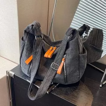 Сумка через плечо, джинсовая сумка, универсальная, простая, холщовая сумка, повседневная, большой вместимости, женская, диагональная, женская, сумка через плечо