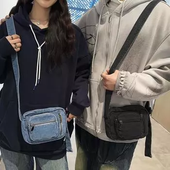 Сумка через плечо, джинсовая сумка, женская сумка через плечо, мужская сумка для мобильного телефона, многослойная сумка чёрный